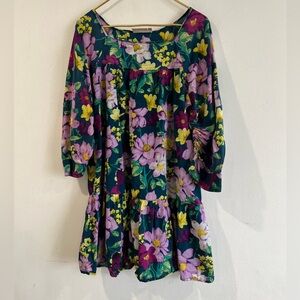 HAPPY NATURE Vibrant Floral Kids Dress - Green and Purple